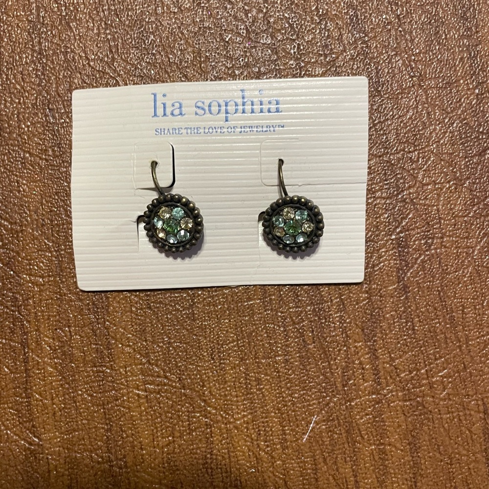 Lia Sophia Green Crystal Cluster Earrings